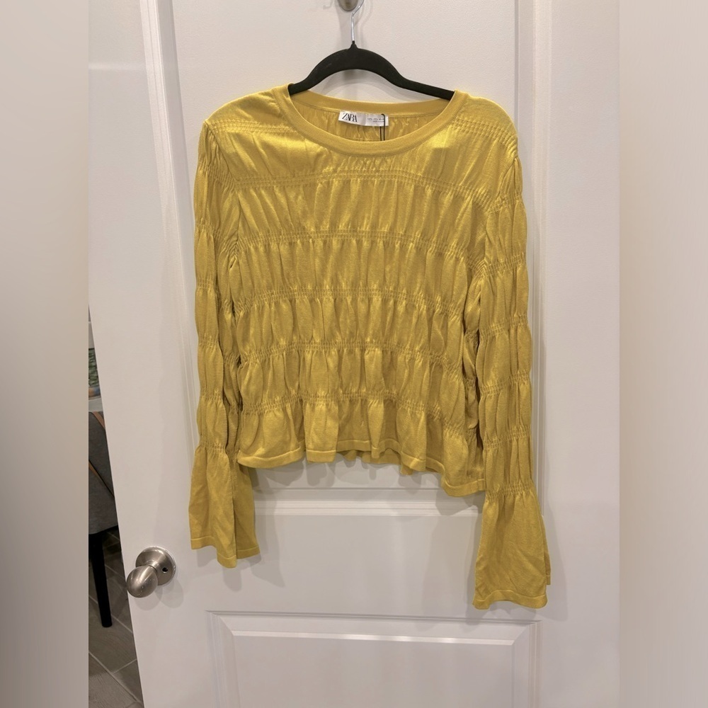 Zara Yellow Blouse with Flared Sleeves